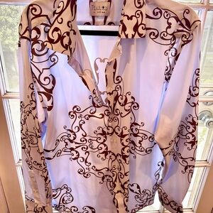 White and Burgundy Patterned Shirt
